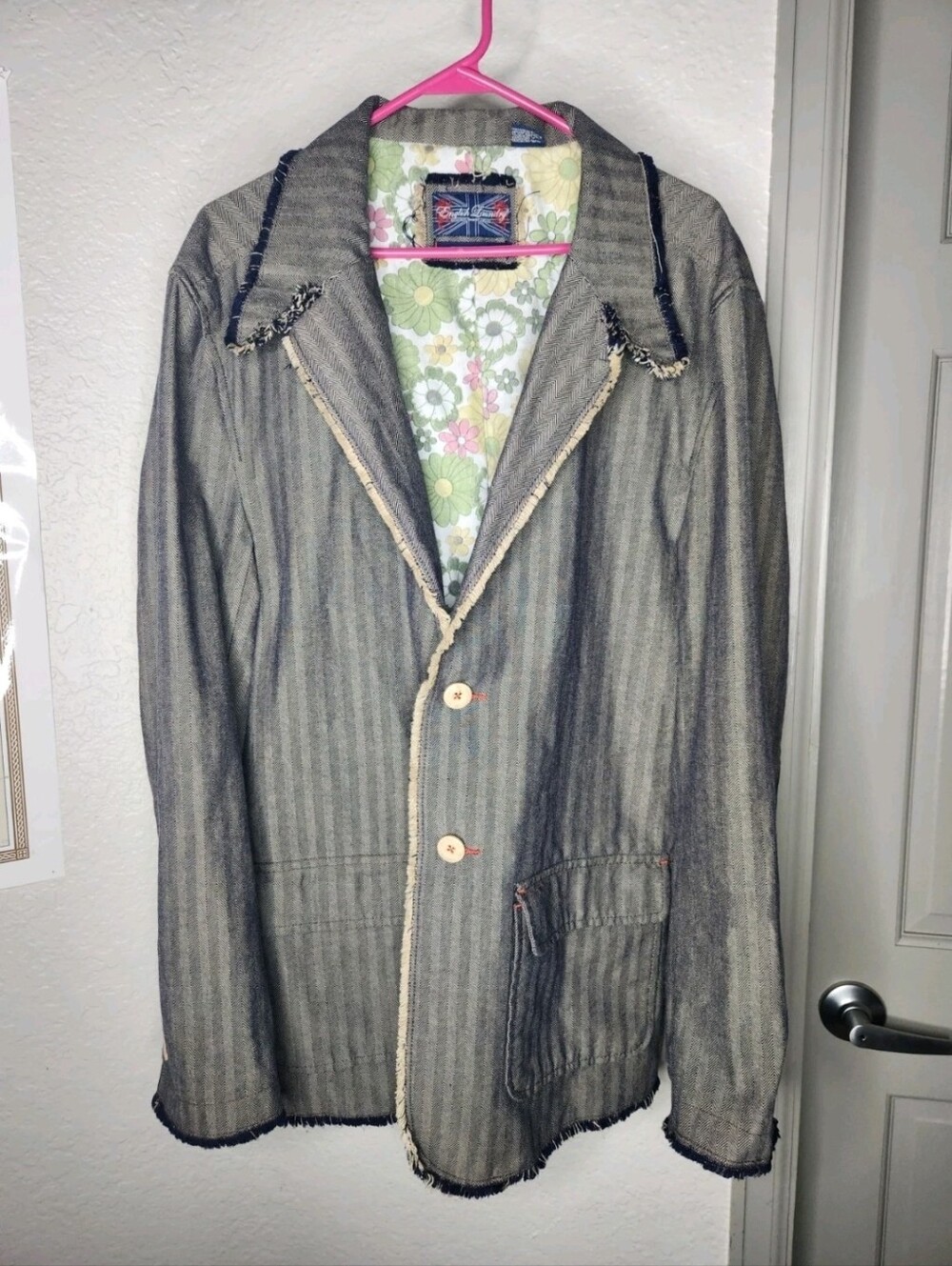 English Laundry Men's Striped Blazer coat Hand Tailored XL Vintage Flower Power